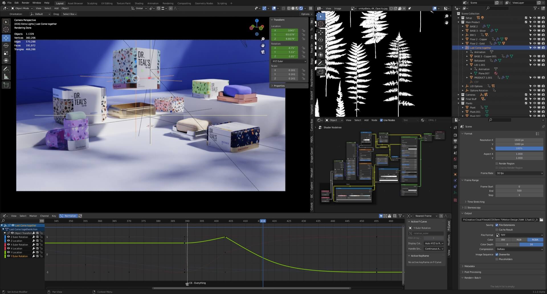 Blender viewport with the packaging scene in progress