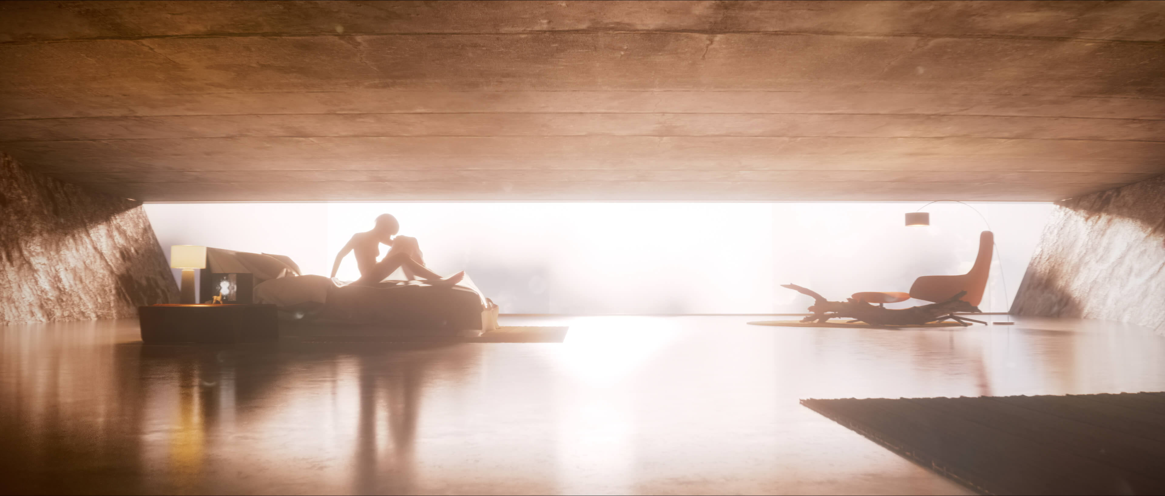 Boats drifting through a concrete canal underpass